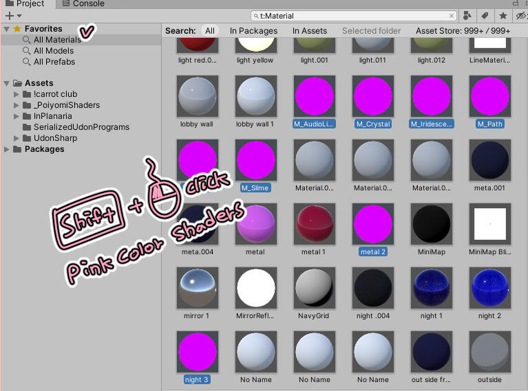 (1) Shift+Click Pink color shaders
